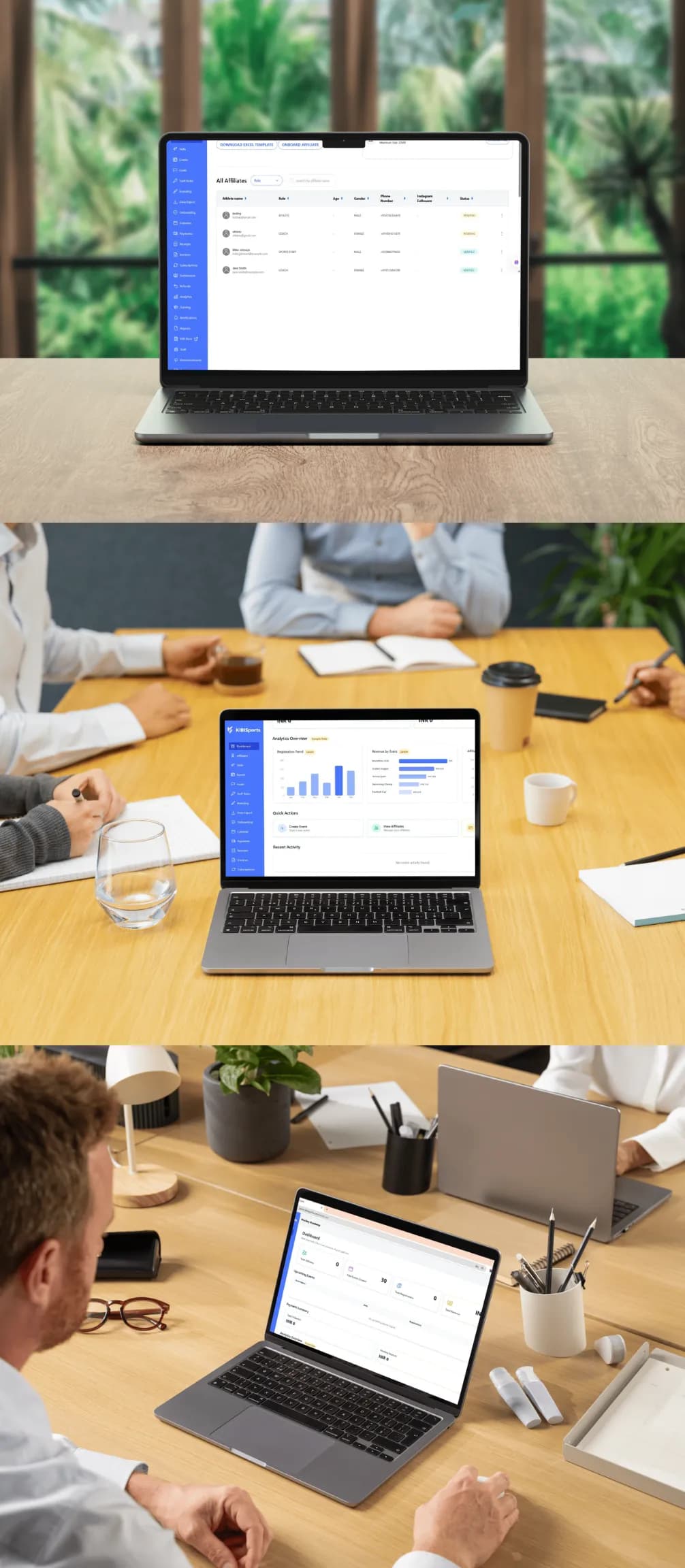 KIBI Sports admin portal dashboard